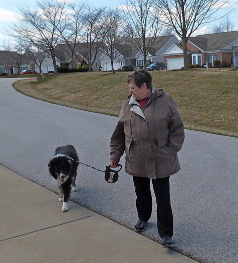 Sharon walking her dog after treatment